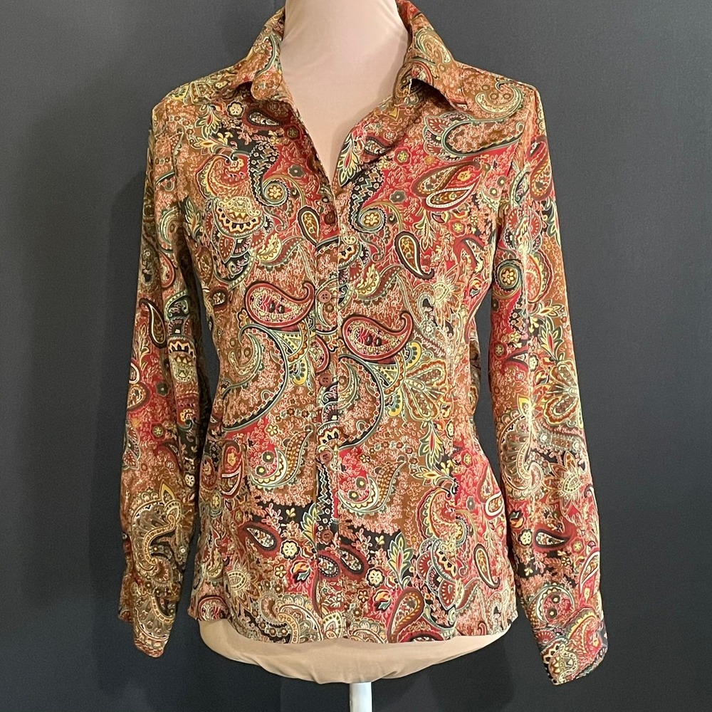 Notations Paisley Button Down Shirt Womens Small Multicolor Good Boho Top